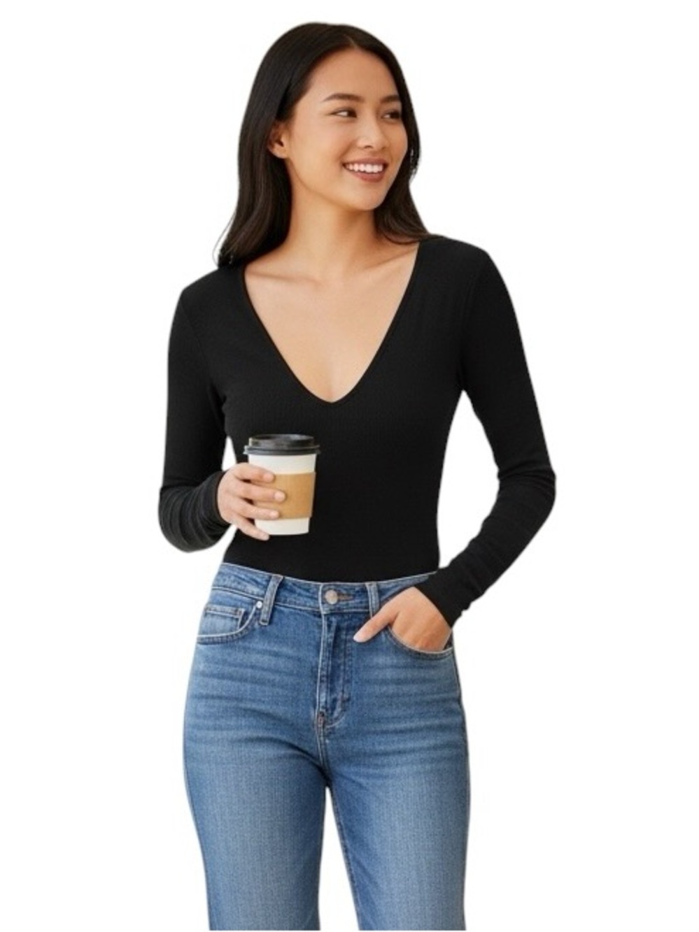 Abercrombie & Fitch V Neck Bodysuit Black Small